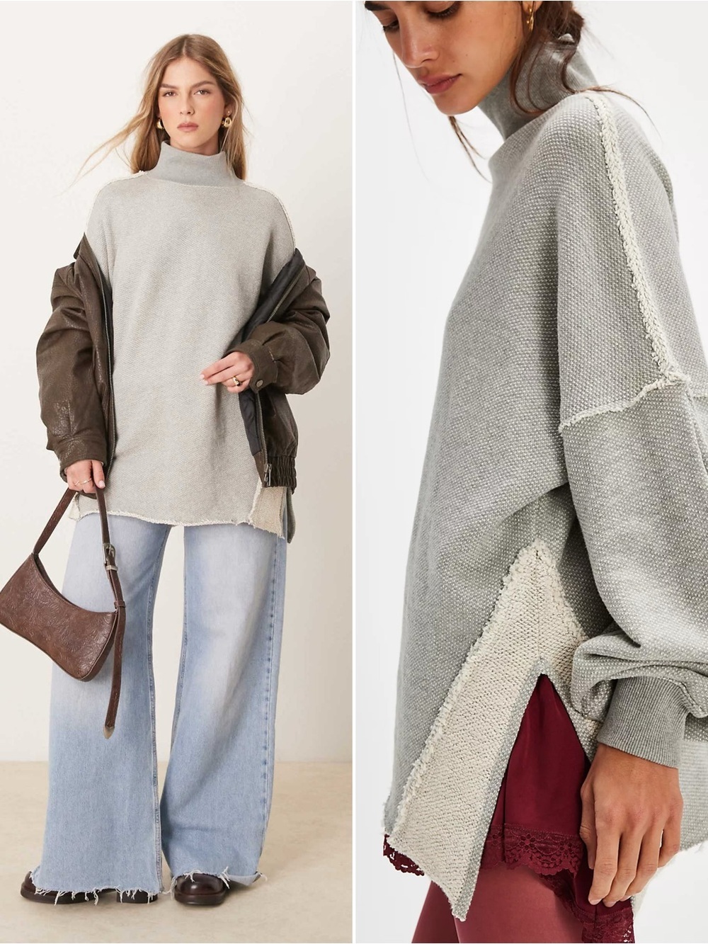 Free People We The Free Wonderful Pullover Sweatshirt Size S Gray Oversized​